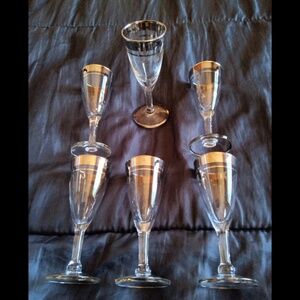 Clear Silver Rimmed ​Liquor Cordial Shot  Glass ​Set of 6